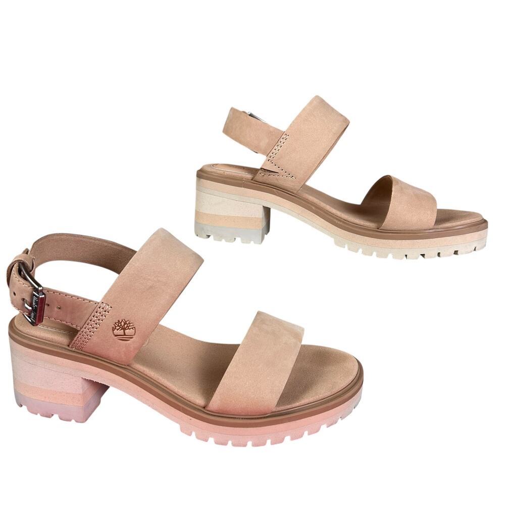 Timberland Violet Marsh Sandals Women Size 7 Beige Suede Leather Chunky Heels